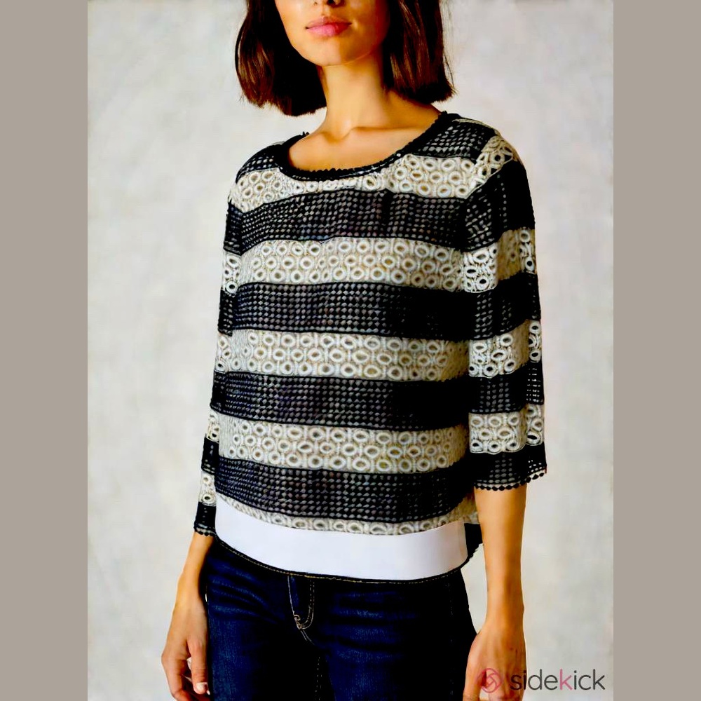 Talbots Black and White Boxy Blouse 3/4 Sleeve - Picture 1 of 8
